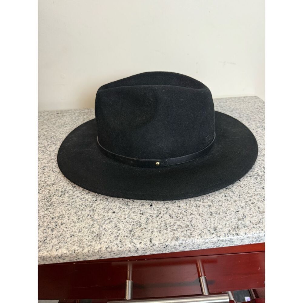 FREE PEOPLE Festival Fedora  Felt Sun Hat Rancher Western Black Wool Anthropolog